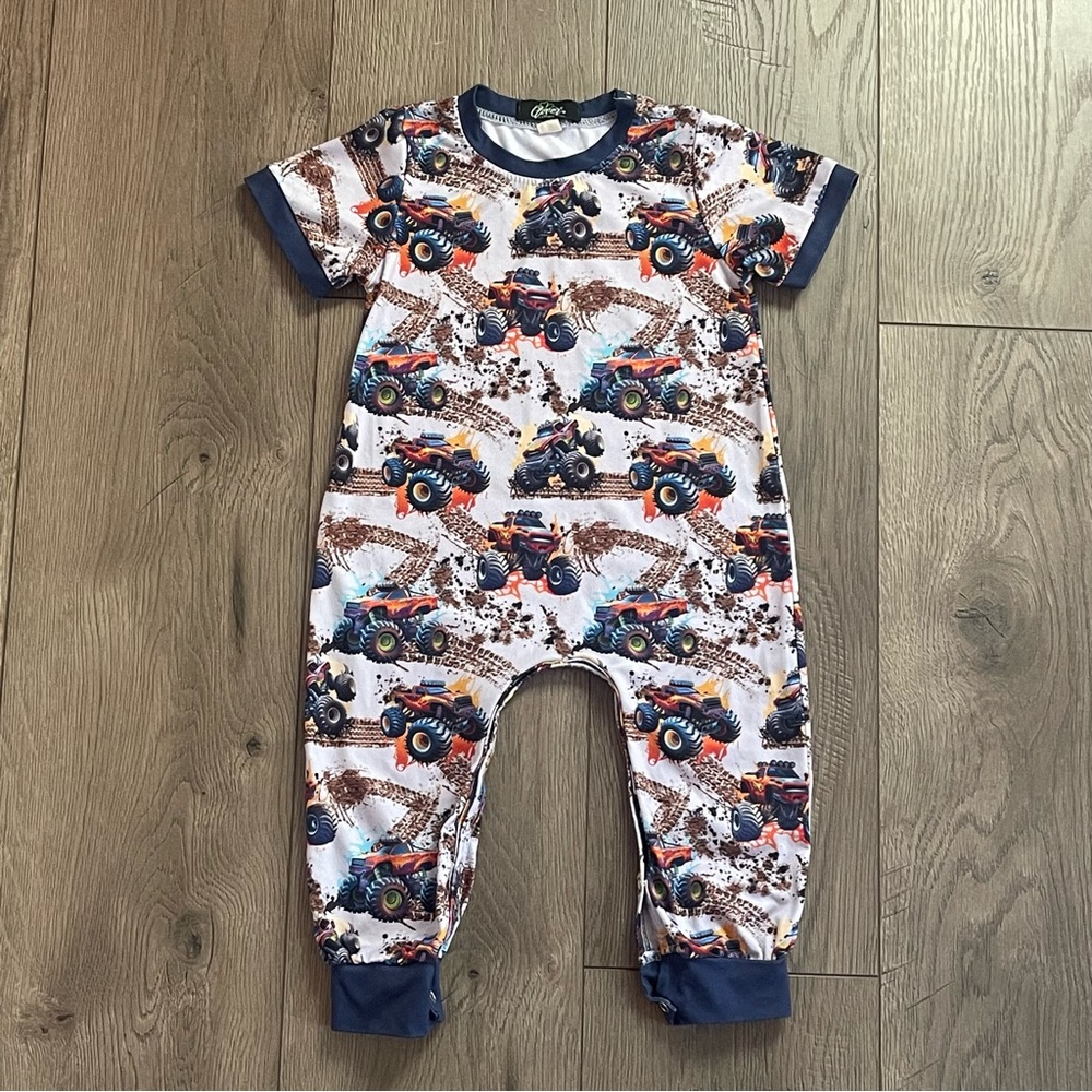 Clover Cottage Monster Truck 12-24m Baby Romper